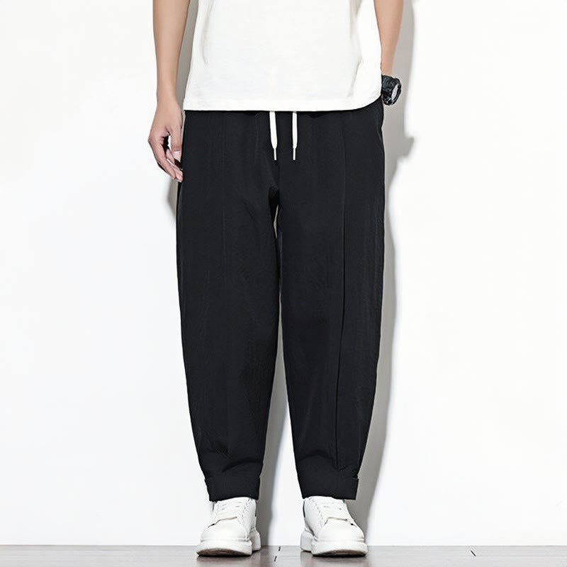 Casual Solid Color Drawstring Men's Harem Pants With Pockets
