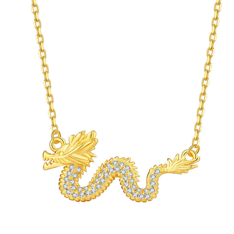 925 Sterling Silver Year Of The Dragon Auspicious Golden Dragon Luck Chain Necklace Pendant