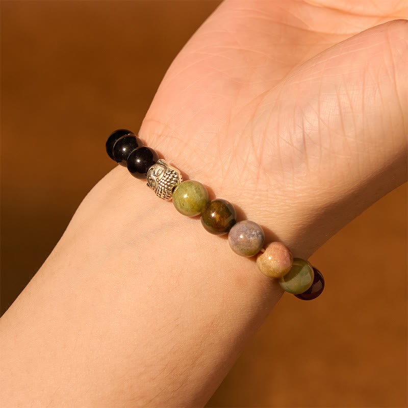 Natural Black Onyx White Stone Green Aventurine Tiger Eye Agate Mixed Color mystic zen Head Protection Bracelet