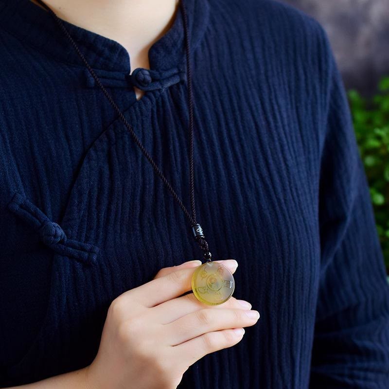 Taoism Five Sacred Mountains Yin Yang Symbol Liuli Crystal Balance Necklace Pendant Key Chain