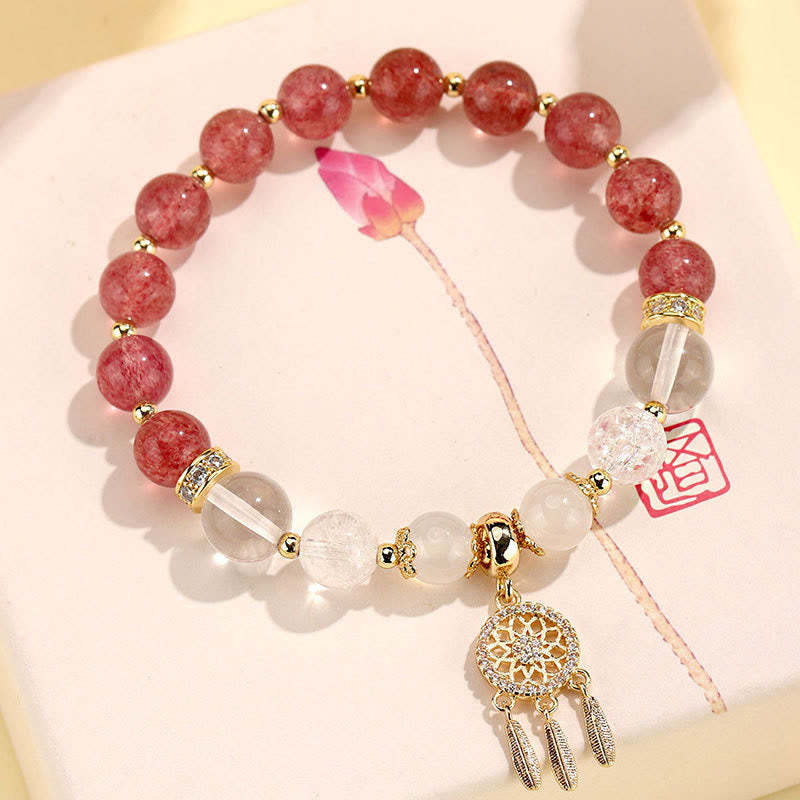 Green Strawberry Quartz Amethyst Crystal Dreamcatcher Healing Bracelet