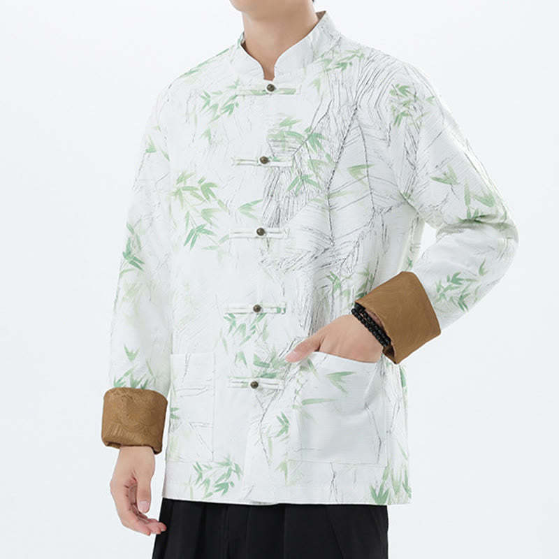 Printing Bamboo Casual Frog-button Spandex Men's Jacket Shirt Clothing