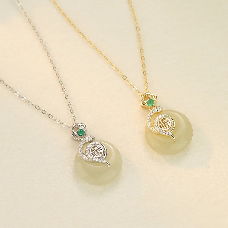 925 Sterling Silver Fu Character Hetian Jade Peace Buckle Year Of The Snake Luck Necklace Pendant