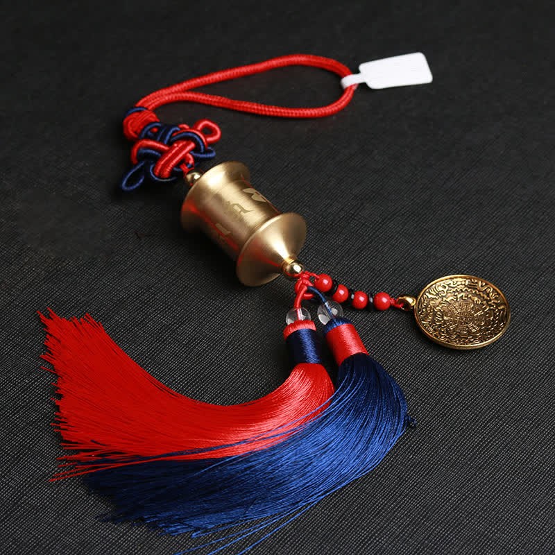Tibet Om Mani Padme Hum Prayer Wheel Nine Palace Eight Trigrams Copper Car Hanging Decoration