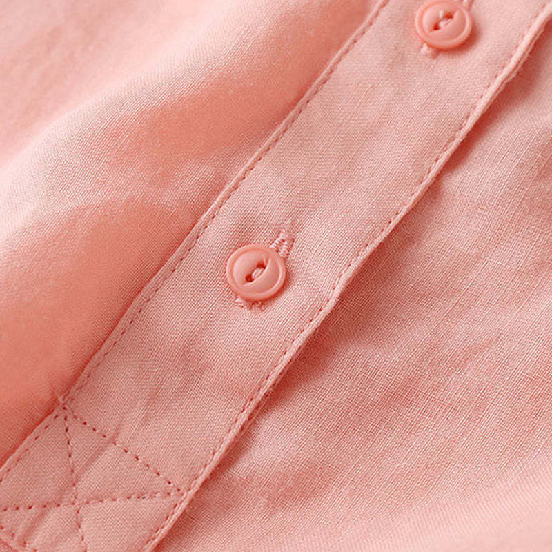 Casual Women's V-neck Three Quarter Sleeve Design Plain Cotton Linen Shirt