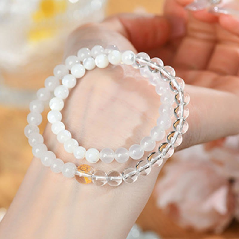 Five Elements Various Agate Crystal Chalcedony White Crystal White Agate Luck Bracelet