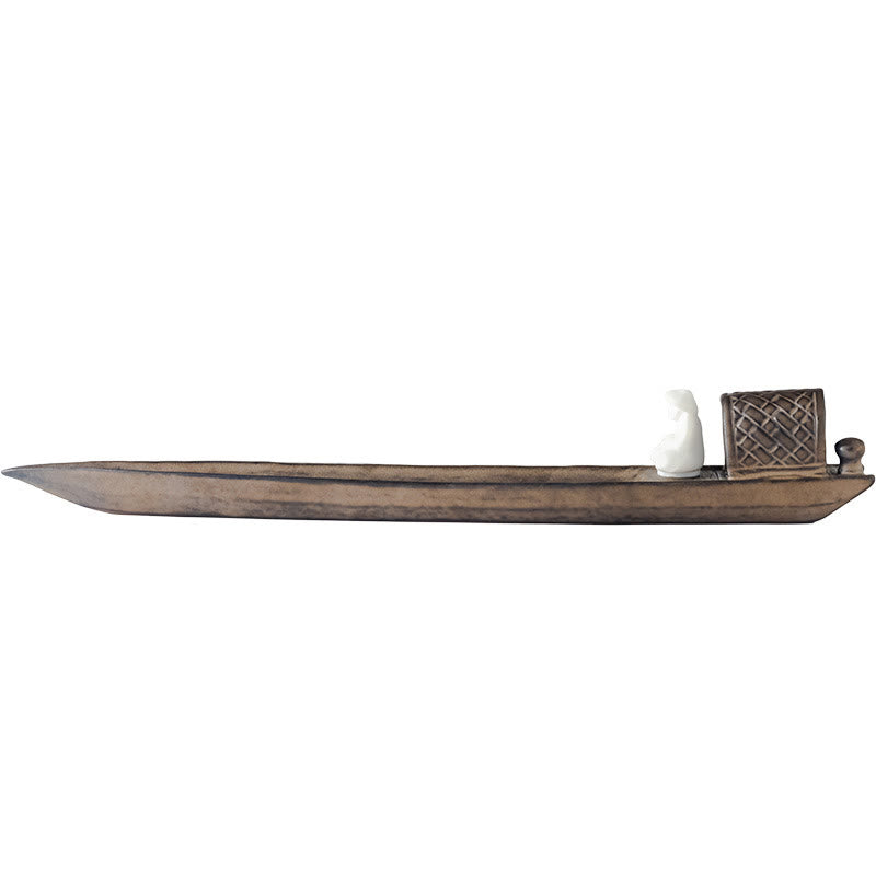 Fisherman Zen Healing Brown Ceramic Stick Incense Burner Decoration