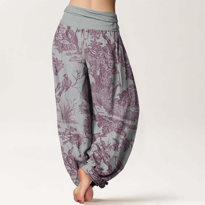 Birds Trees Branches Pattern Women's Elastic Waist Harem Pants