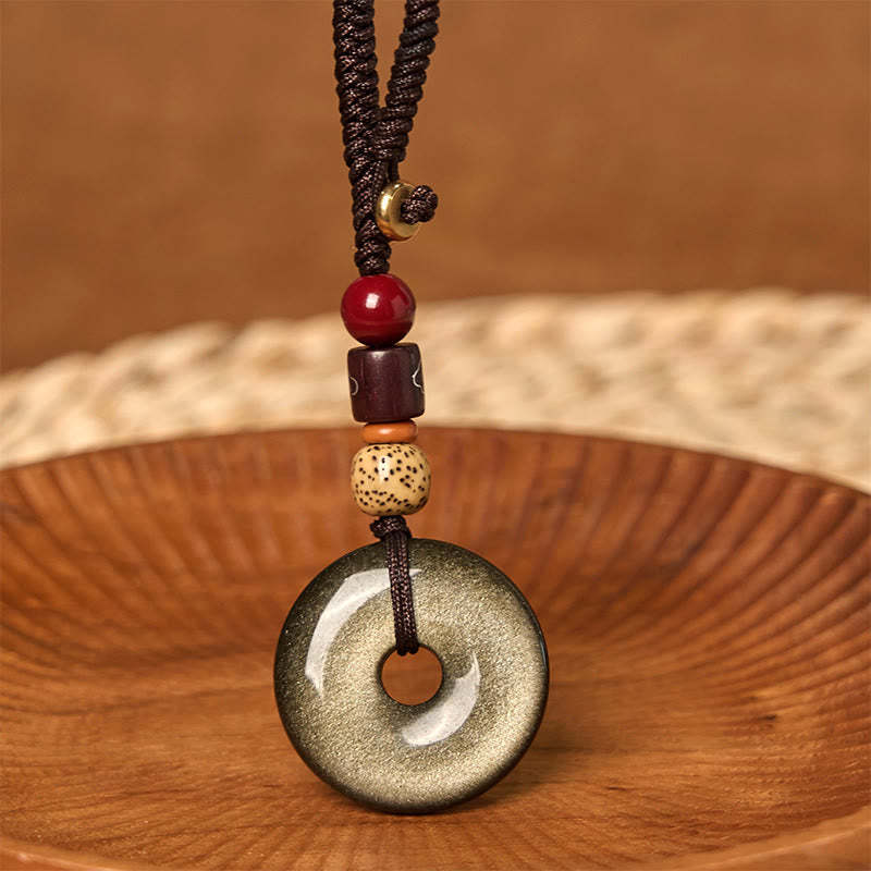 Natural Gold Sheen Obsidian Peace Buckle Strengthen Key Chain