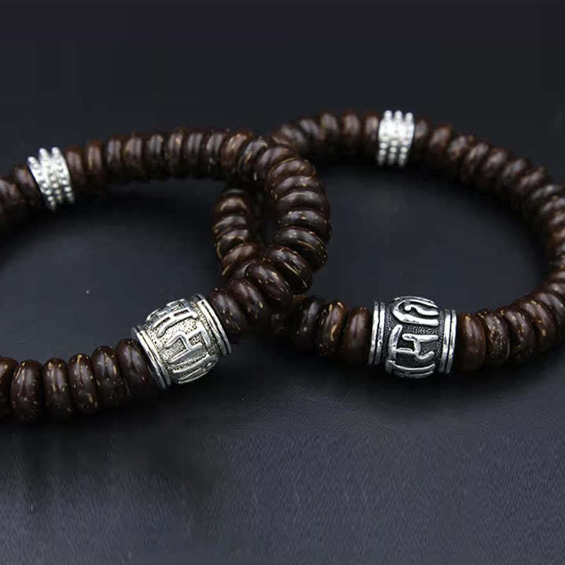 Natural Tibetan Coconut Shell Om Mani Padme Hum Positive Bracelet