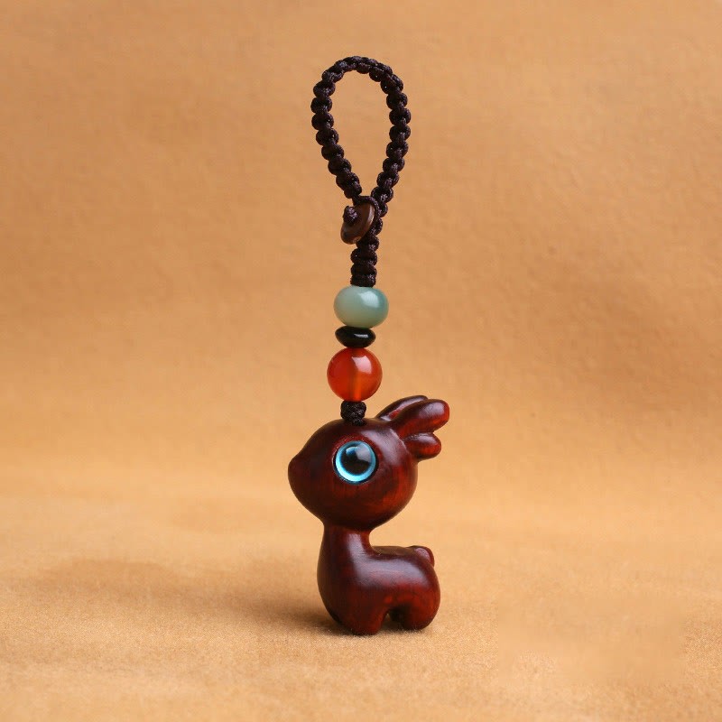Sandalwood Small Leaf Red Sandalwood Ebony Wood Green Sandalwood Lucky Mini Deer Carved Protection Key Chain Phone Hanging Decoration