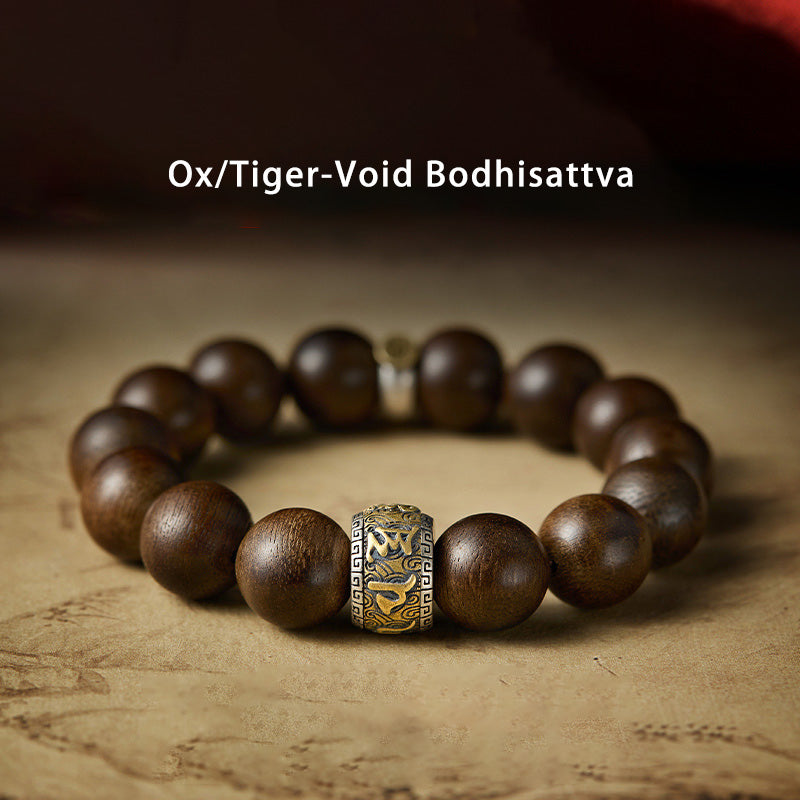 Chinese Zodiac Natal mystic zen Kalimantan Agarwood Om Mani Padme Hum 925 Sterling Silver Bracelet