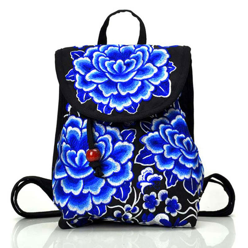 Peony Chinese Money Tree Embroidery Canvas Backpack