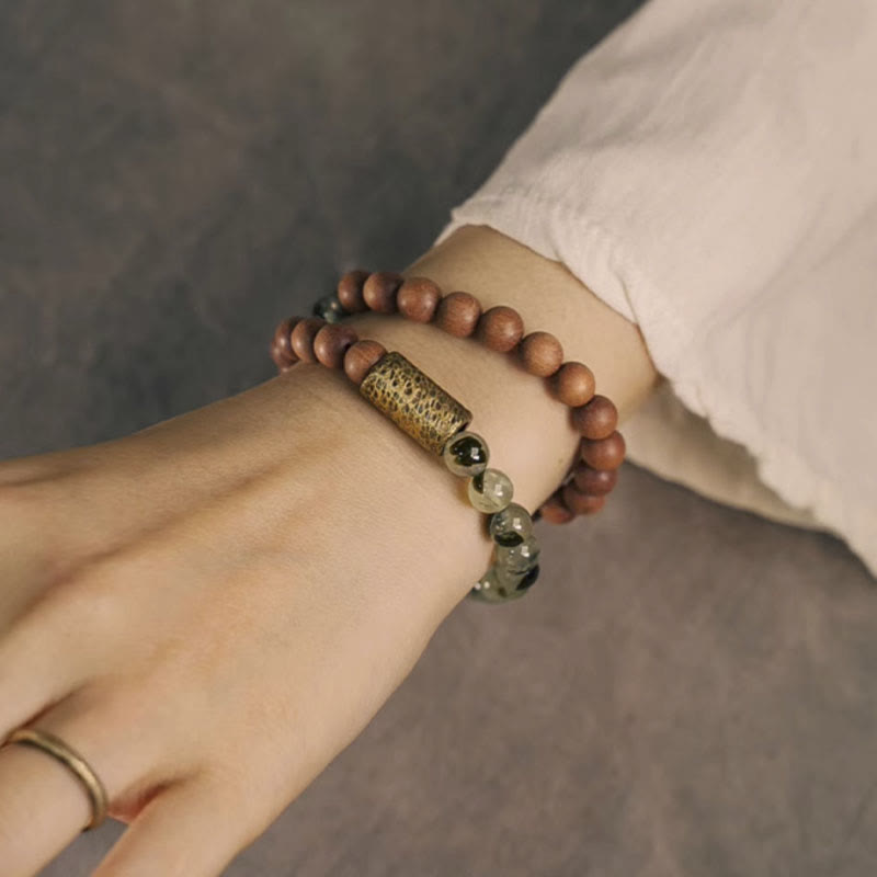 Green Rutilated Quartz Natural Sandalwood Purification Bracelet