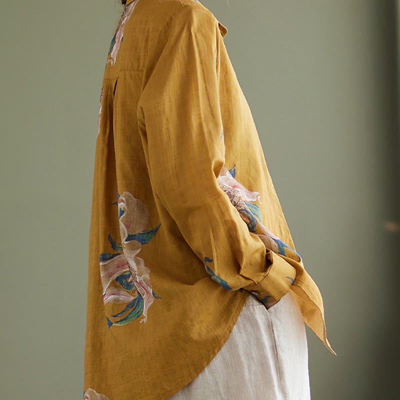 Literary Artistic Flower Print Cotton Linen Clothing