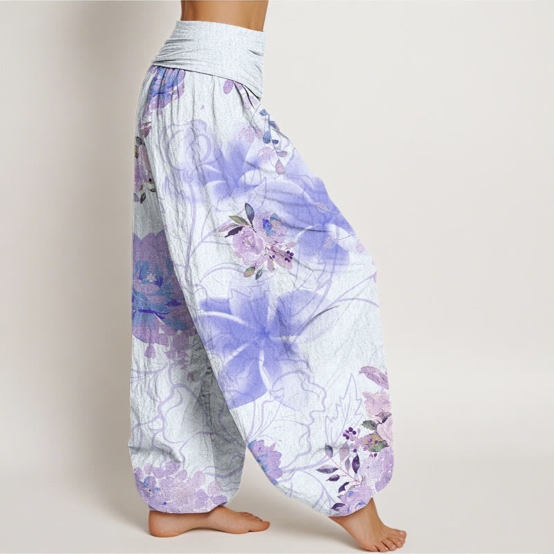 Various Flowers Leaves Pattern Women's Elastic Waist Harem Pants