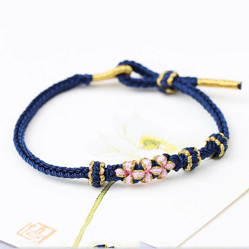 Handmade Three Peach Blossoms Luck Eight Strands Braided String Bracelet