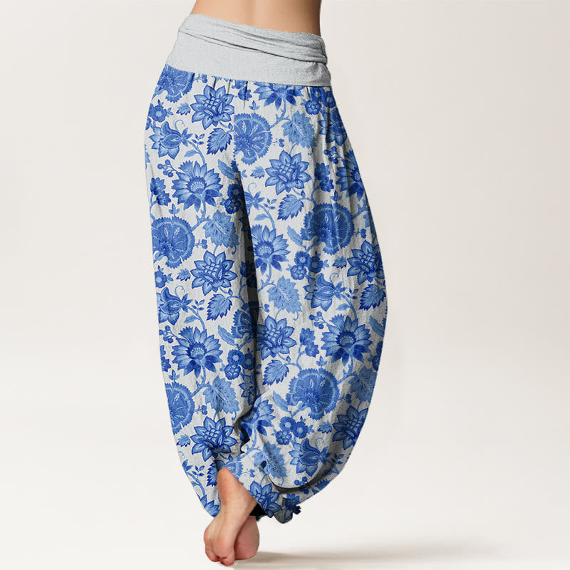 Casual Petal Vine Pattern Women's Elastic Waist Harem Pants