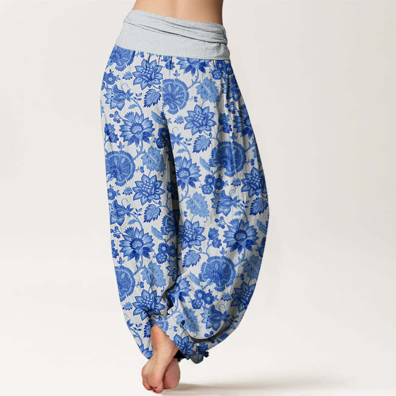 Casual Petal Vine Pattern Women's Elastic Waist Harem Pants