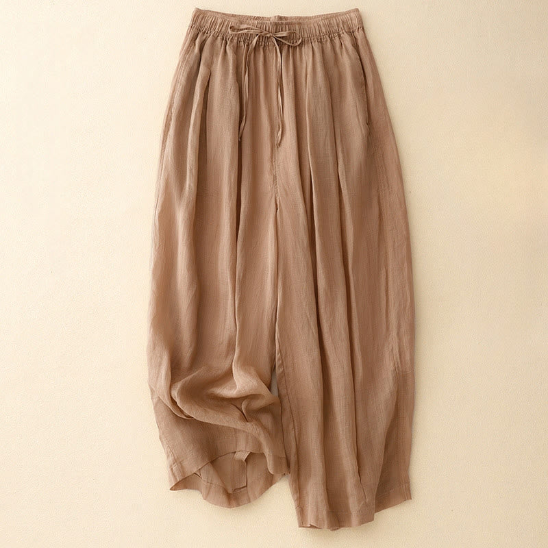 Casual Loose Double Layer 7-8 Length Cropped Pants Women's Cotton Harem Pants With Pockets