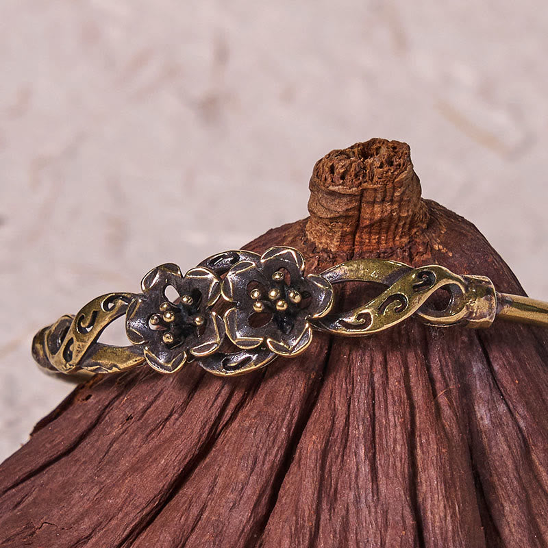 Flowers Leaves Copper Brass Luck Healing Cuff Bracelet Bangle