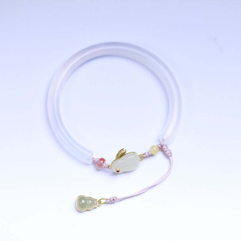 Natural White Agate Hetian Jade Rabbit Positive Bracelet Bangle