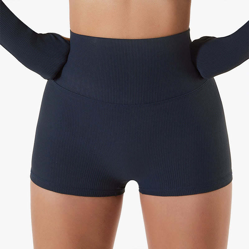 Ribbed Long Sleeve Crop Top T-shirt Shorts Sports Fitness Gym Yoga Outfits
