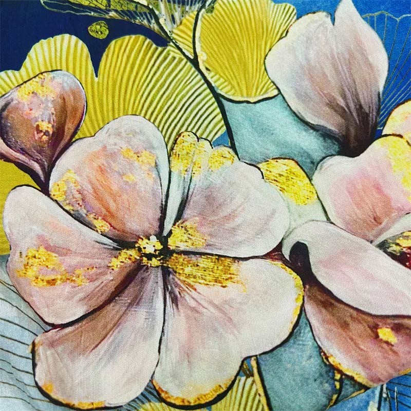 Casual Flower Leaves Feather Women's Crew Neck Design Half Sleeve Polyester T-shirt