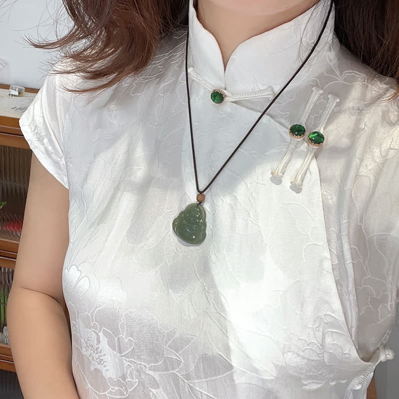 Laughing mystic zen Hetian Jade Healing Calm Necklace String Pendant
