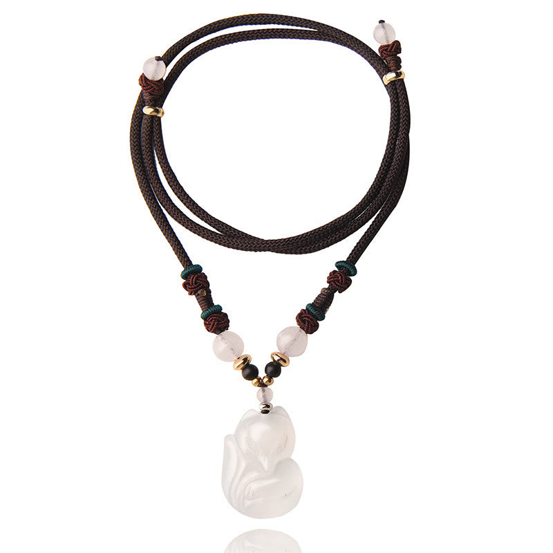 Chalcedony Fox Pink Crystal Bead Harmony String Necklace Pendant