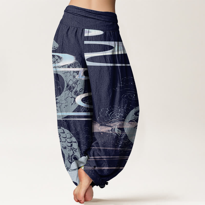 Auspicious Clouds With Snake Pattern Women's Elastic Waist Harem Pants