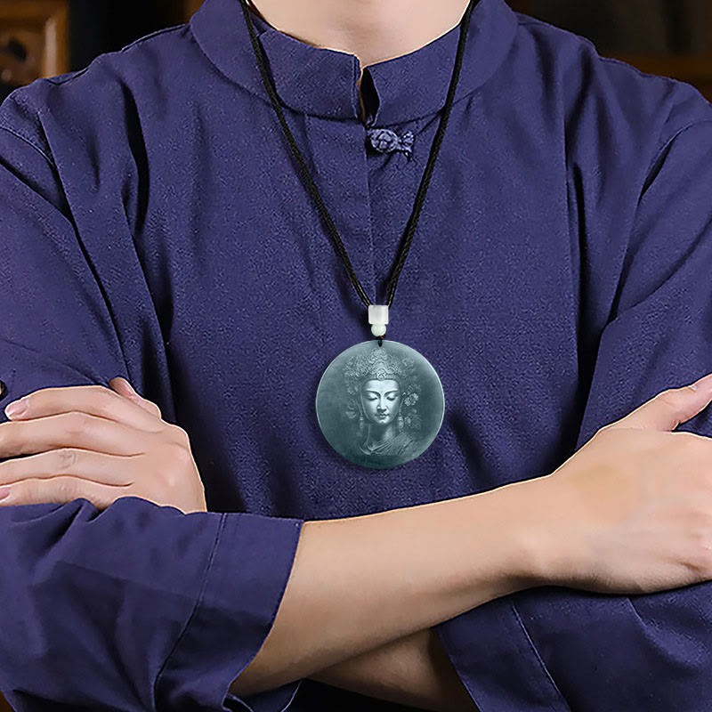 Kwan Yin Avalokitesvara Jade Abundance String Necklace Pendant