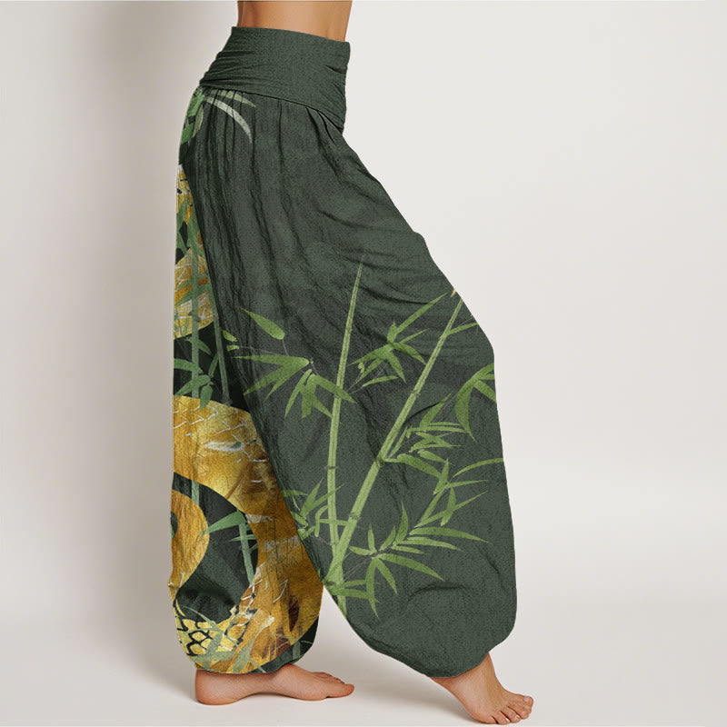 Snake Surrounding Bamboo Pattern Women's Elastic Waist Harem Pants