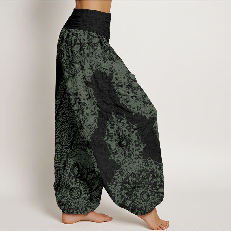 Mandala Pattern Parallel Flowers Women's Elastic Waist Harem Pants