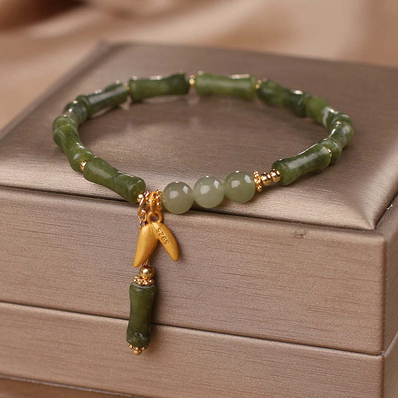 Green Bamboo Jade Leaf Pattern Wealth Luck Bracelet