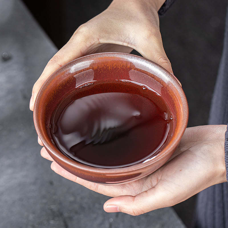 Vintage Red Brown Chinese Jianzhan Porcelain Teacup Kung Fu Tea Cup