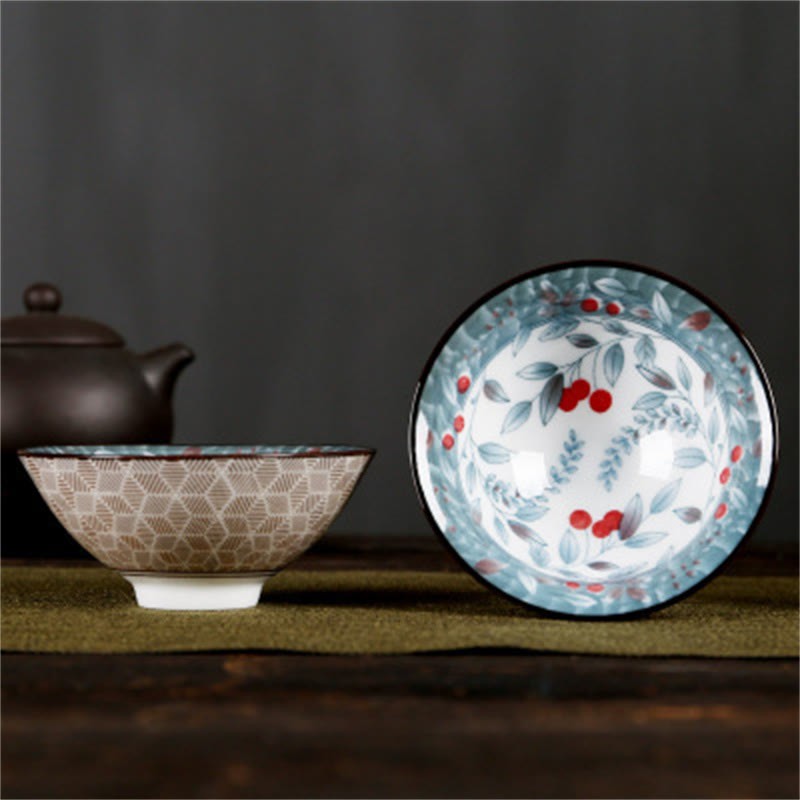Flowers Fu Character Mountains Lotus Cherry Blossoms Ceramic Teacup Kung Fu Tea Cup