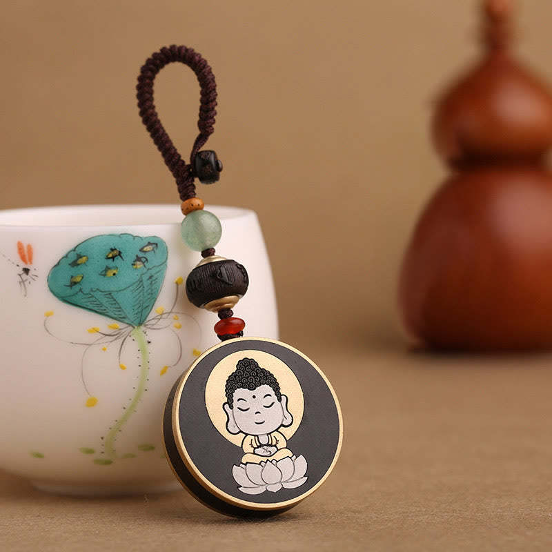 Ebony Wood Rosewood mystic zen Avalokitesvara Om Mani Padme Hum Balance Car Key Chain Decoration
