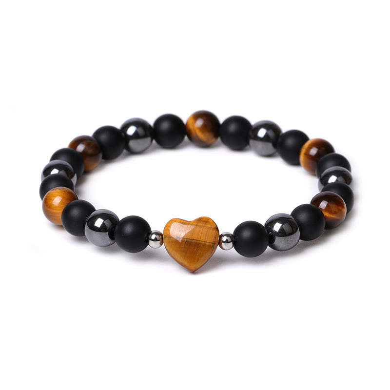 Black Onyx Tiger Eye Stone Crystal Love Heart Protection Bracelet