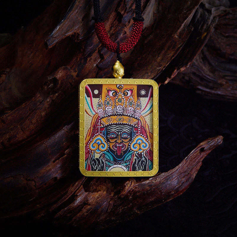 Tibetan Zakiram Nine-Tailed Fox Yellow God of Wealth Painted Thangka Hope Necklace Pendant