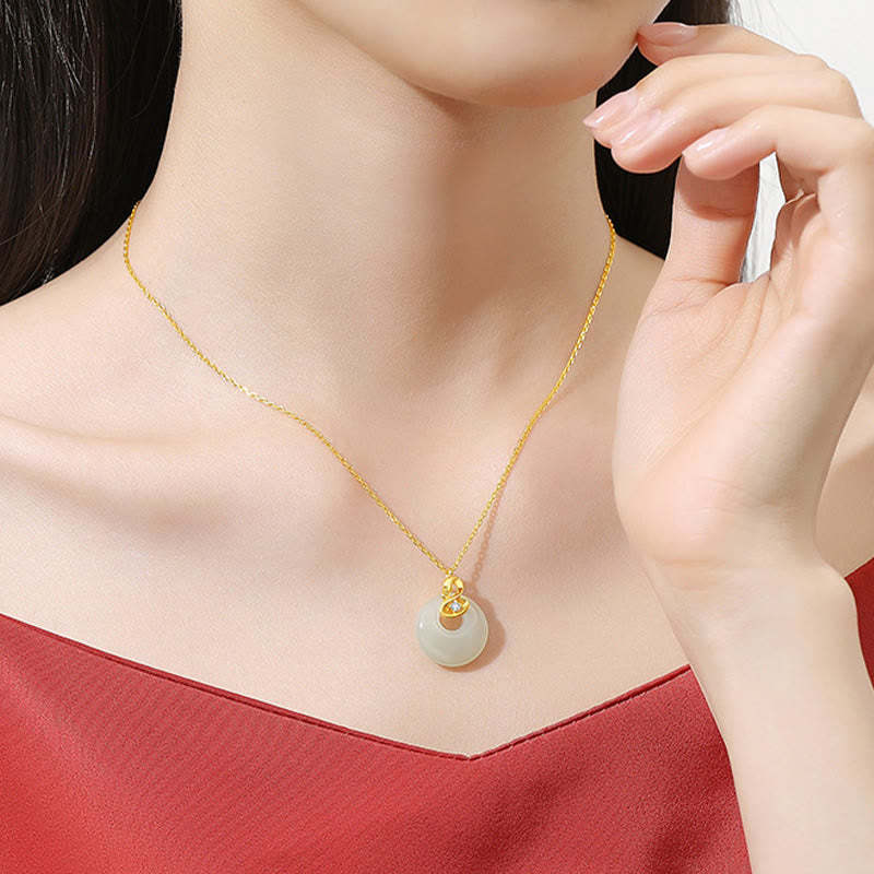 925 Sterling Silver Hetian Jade Year Of The Snake Peace Buckle Blessing Necklace Pendant