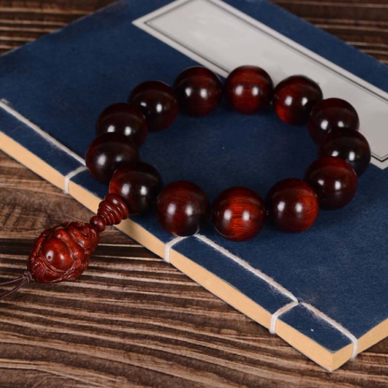 Small Leaf Red Sandalwood Laughing mystic zen God of Wealth Protection Bracelet