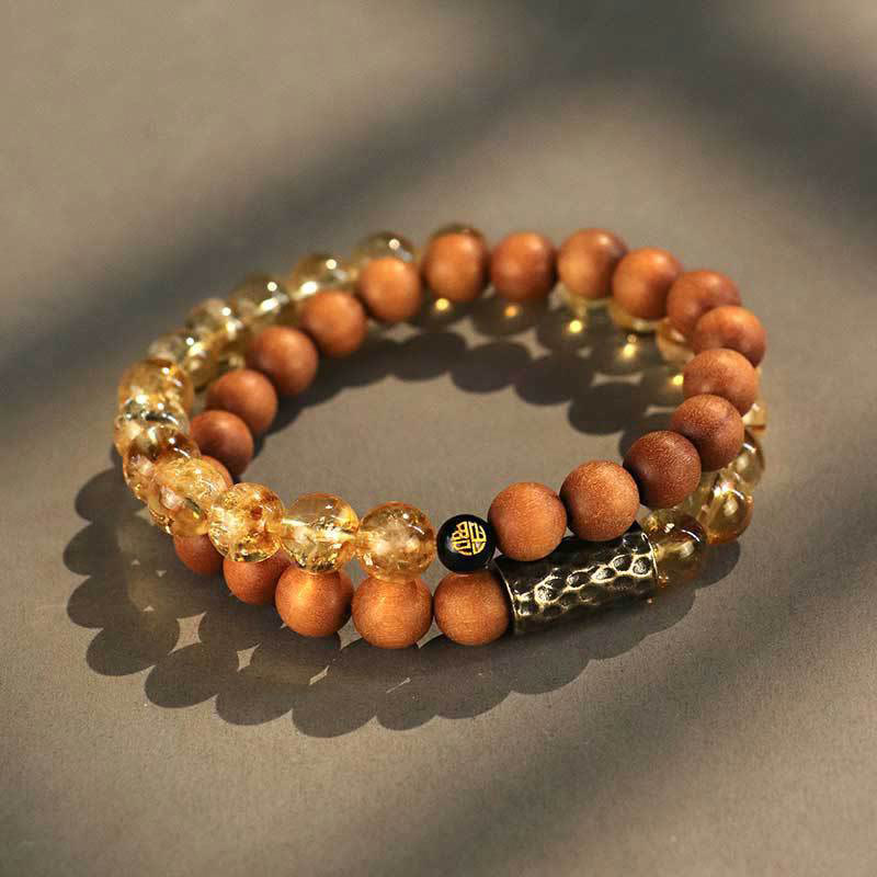Citrine Sandalwood Bodhi Seed Protection Double Wrap Bracelet