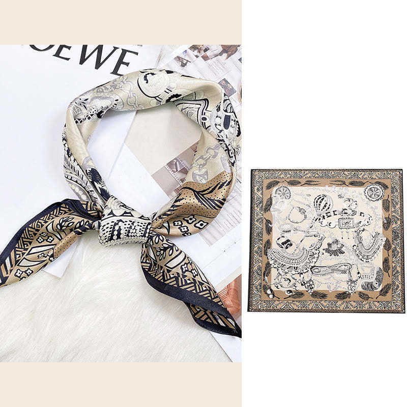 Pastoral Scene Hot Air Balloon Spring Blossom 100% Mulberry Silk Neck Hair Scarf