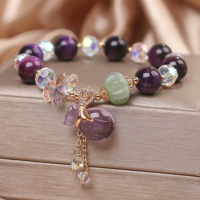 Purple Tiger Eye White Crystal Amethyst Jade Bravery Bracelet
