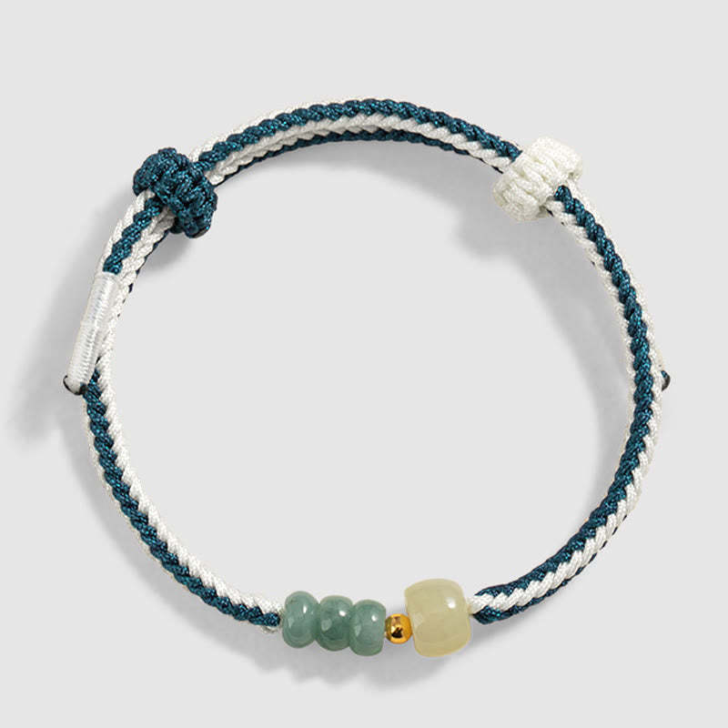 925 Sterling Silver Hetian Jade Bead Abundance Braided Rope Bracelet