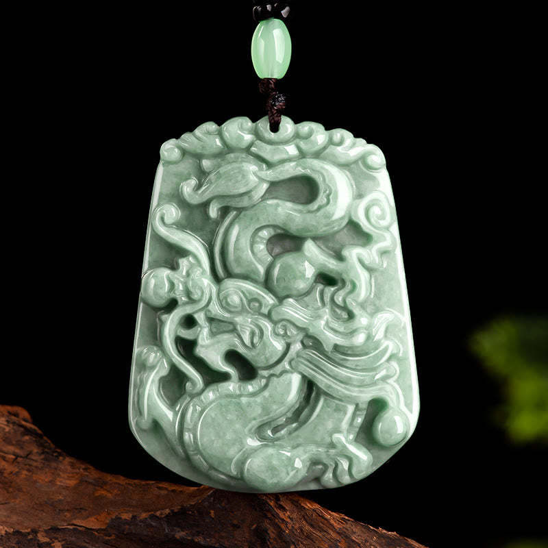 Year Of The Dragon Chinese Zodiac Dragon Soaring Jade Protection Bead Chain Necklace Pendant