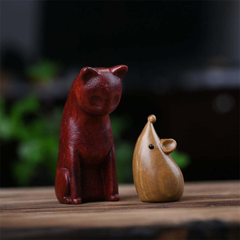 Small Cat Mouse Green Sandalwood African Red Rosewood Peace Home Decoration