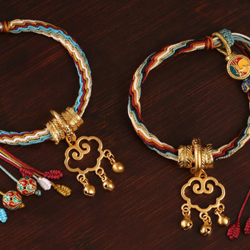 Handmade Dunhuang Color Deer Auspicious Cloud Peace Lock Bell Healing Reincarnation Knot Bracelet