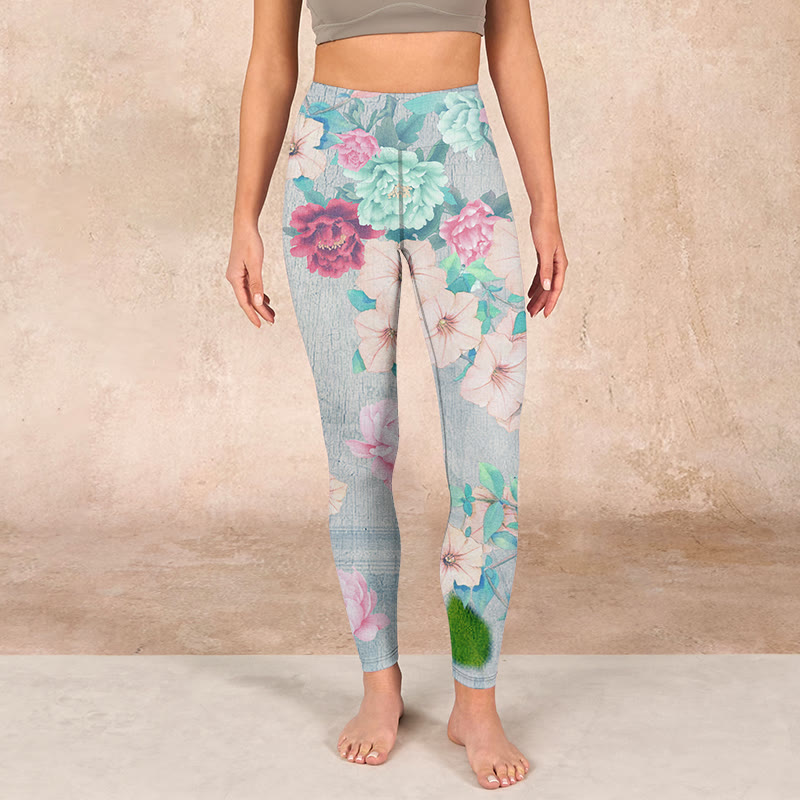 Colorful Peony Flowers Print Gym Fitness Leggings Women's Yoga Pants
